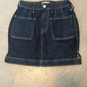 True Religion Dark Indigo Denim Skirt with Contrast Topstitching